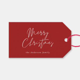 Modern Red Calligraphy Merry Christmas Script Gift Tags