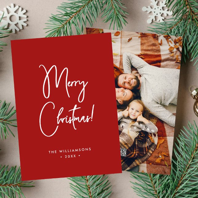 Modern Red Calligraphy Script Merry Christmas Holiday Card (Creator Uploaded)