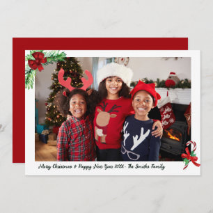 Modern Red Candy Cane Family Photo Christmas Holiday Card