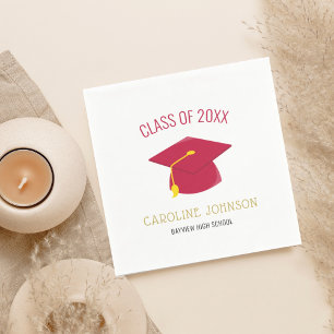 Modern Red Cap & Tassel Graduation Napkin
