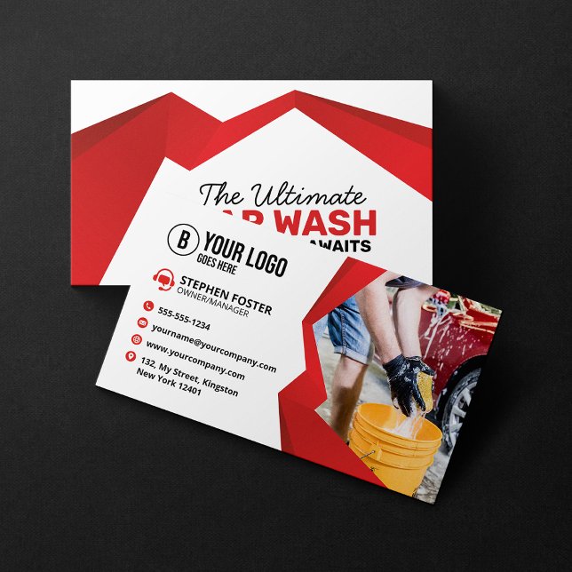 Modern Red Car Wash Auto Detailing Car Care Business Card (Creator Uploaded)