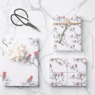 Modern Red Cardinal Winter Snow Christmas Wrapping Paper Sheet