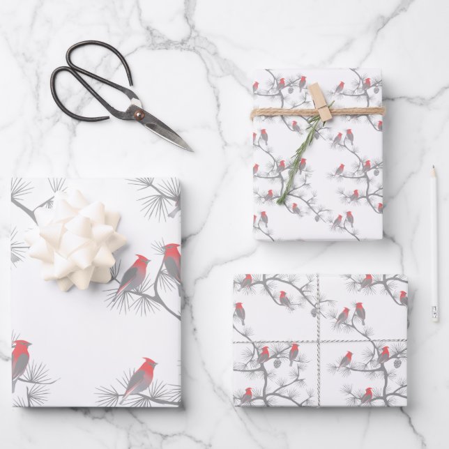 Modern Red Cardinal Winter Snow Christmas Wrapping Paper Sheet (Front)