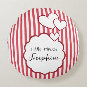 Modern Red Chalk Stripes Background Triple Hearts Round Cushion