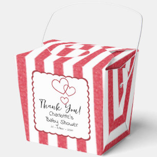 Modern Red Chalk Stripes Triple Hearts Baby Shower Favour Box