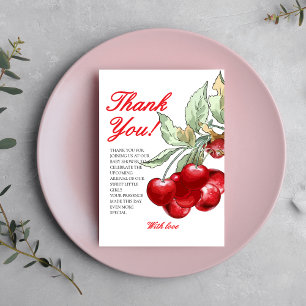 Modern Red Cherry Baby Shower Thank You Card