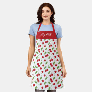 Modern Red Cherry Pattern Baking Apron