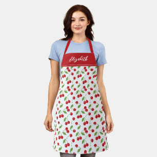 Modern Red Cherry Pattern Baking Apron