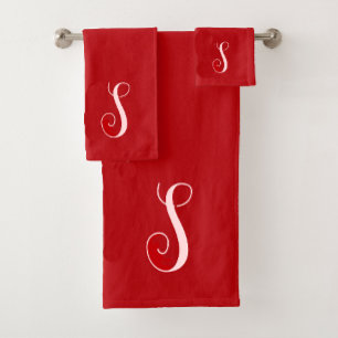 Modern Red Chic and Stylish Custom Monogram Bath Towel Set