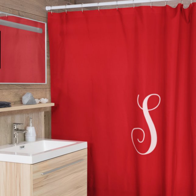 Modern Red Chic and Stylish Custom Monogram Shower Curtain (Creator Uploaded)