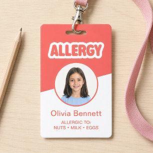 Modern Red Child Food Allergy ID Badge