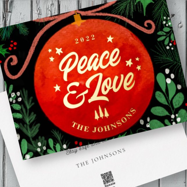 Modern Red Christmas Ball Ornament Botanical Foil Holiday Card (Creator Uploaded)