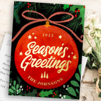 Modern Red Christmas Ball Ornament Botanical