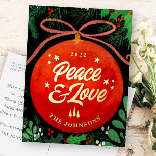 Modern Red Christmas Ball Ornament Botanical Foil Holiday Postcard