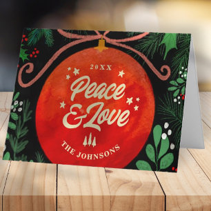 Modern Red Christmas Ball Ornament Botanical Holiday Card