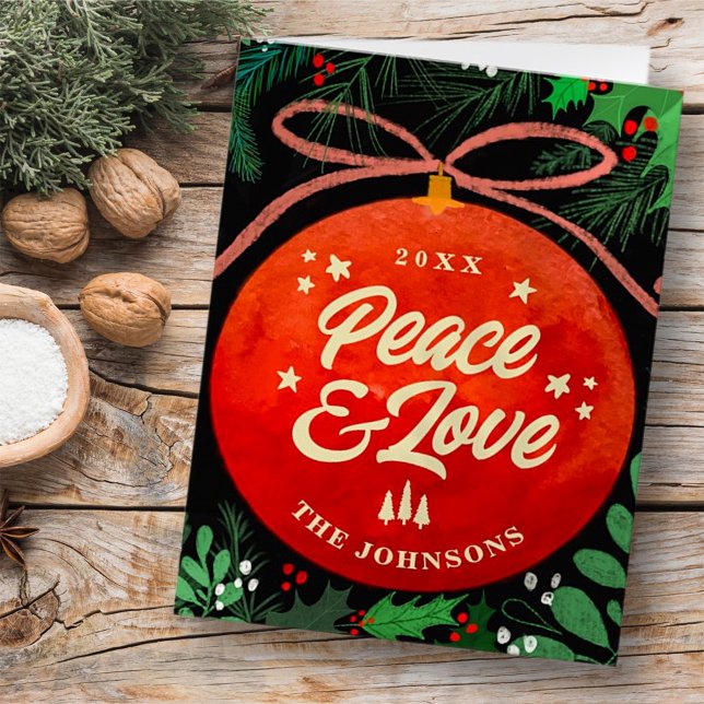 Modern Red Christmas Ball Ornament Botanical Holiday Card (Creator Uploaded)