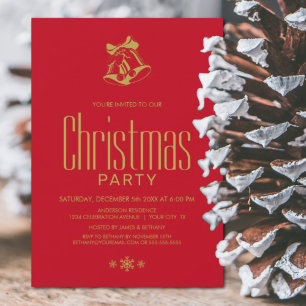 Modern Red Christmas Bells Party Invitation