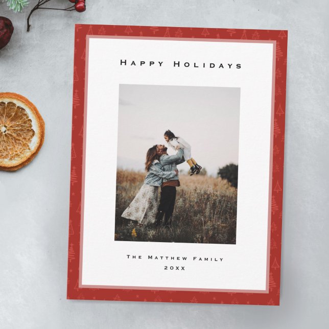 Modern Red Christmas Border Family Photo Holiday Card (Creator Uploaded)