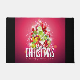 Modern Red Christmas Graphic Design Illustration Doormat