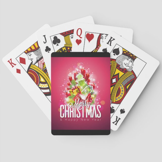 Modern Red Christmas Graphic Design Illustration Playing Cards (Back)