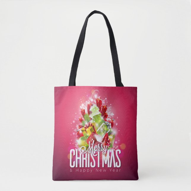 Modern Red Christmas Graphic Design Illustration Tote Bag (Front)
