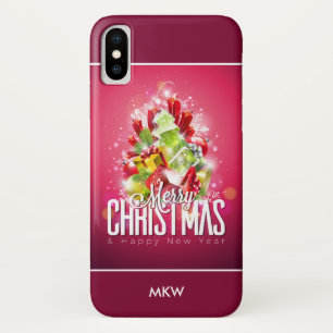 Modern Red Christmas Graphic Illustration iPhone X Case