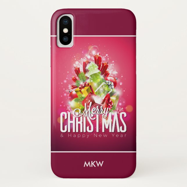 Modern Red Christmas Graphic Illustration Case-Mate iPhone Case (Back)