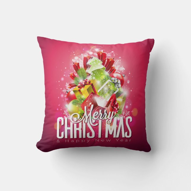 Modern Red Christmas Graphic Illustration Cushion (Front)