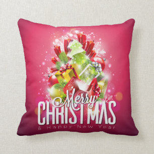 Modern Red Christmas Graphic Illustration Cushion