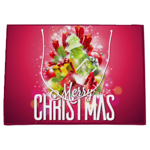 Modern Red Christmas Graphic Illustration Large Gift Bag