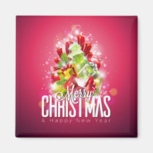 Modern Red Christmas Graphic Illustration Magnet