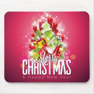 Modern Red Christmas Graphic Illustration Mouse Pad