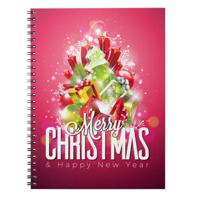 Modern Red Christmas Graphic Illustration Notebook (Front)