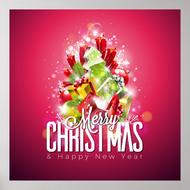 Modern Red Christmas Graphic Illustration Poster (Front)