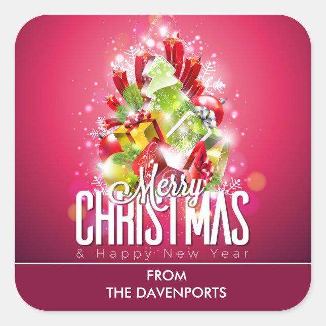 Modern Red Christmas Graphic Illustration Square Sticker (Front)