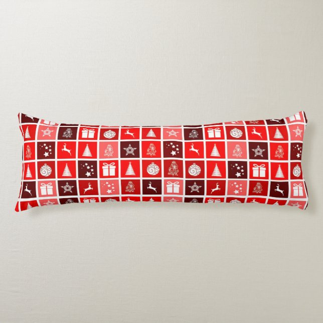 Modern Red Christmas Grid Pattern Minimalist  Body Cushion (Front)