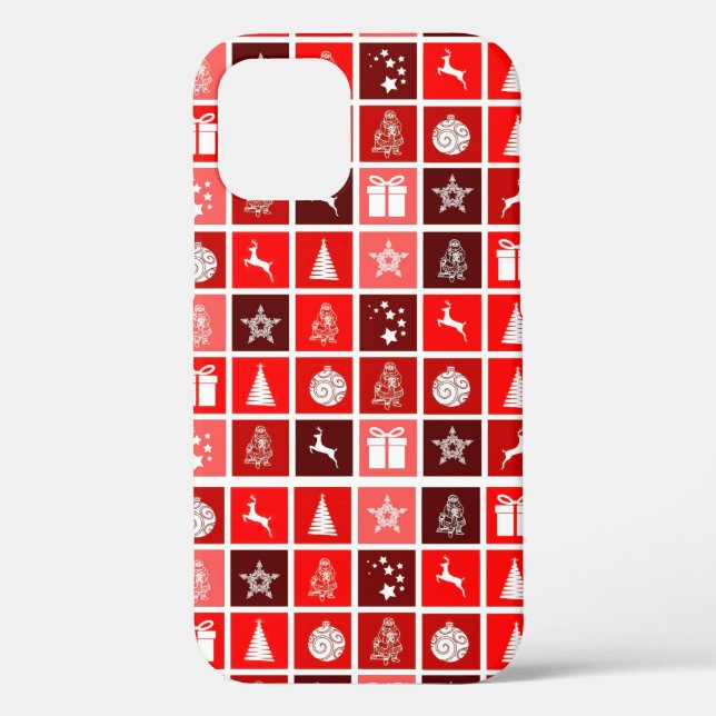 Modern Red Christmas Grid Pattern Minimalist  Case-Mate iPhone Case (Back)