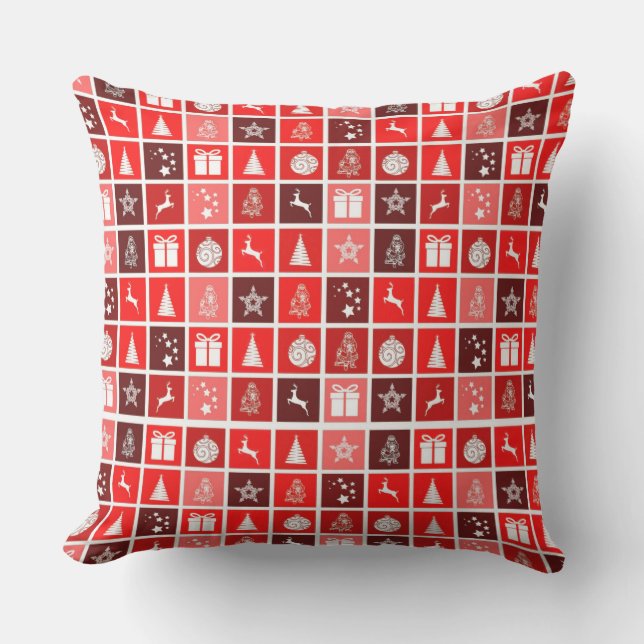 Modern Red Christmas Grid Pattern Minimalist  Cushion (Front)