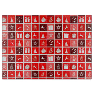 Modern Red Christmas Grid Pattern Minimalist Cutting Board
