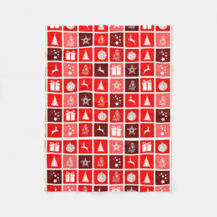 Modern Red Christmas Grid Pattern Minimalist  Fleece Blanket