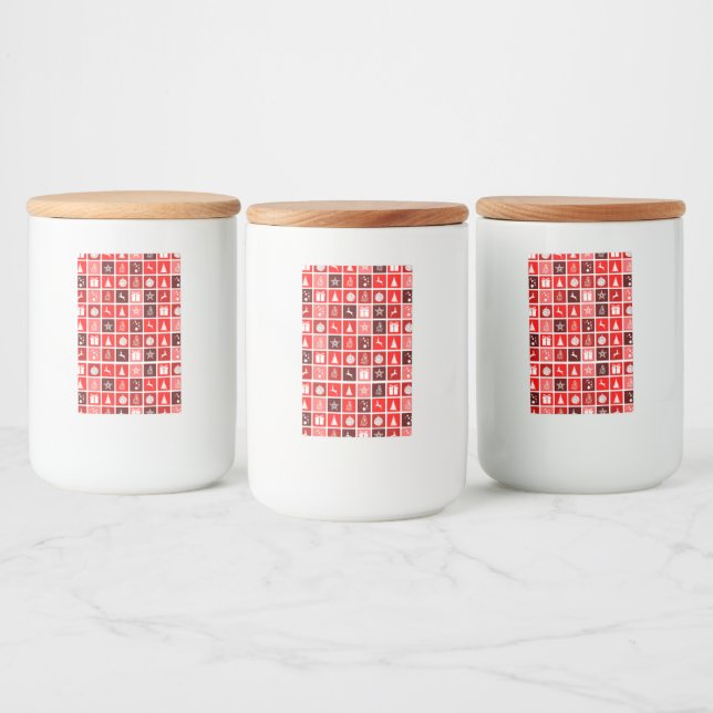 Modern Red Christmas Grid Pattern Minimalist  Food Label (Bottles)