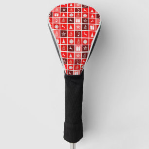Modern Red Christmas Grid Pattern Minimalist Golf Head Cover