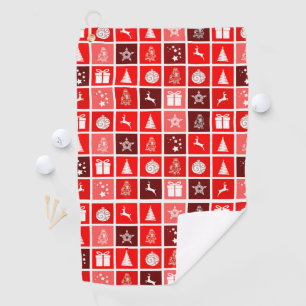 Modern Red Christmas Grid Pattern Minimalist Golf Towel