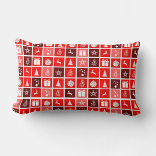 Modern Red Christmas Grid Pattern Minimalist  Lumbar Cushion