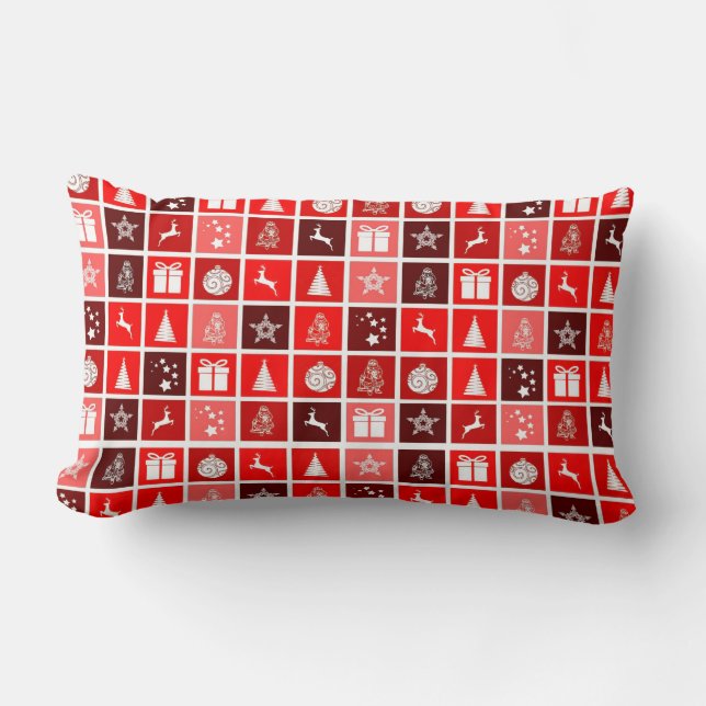 Modern Red Christmas Grid Pattern Minimalist  Lumbar Cushion (Front)