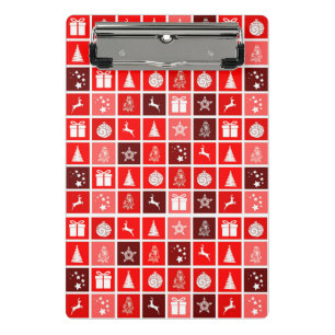 Modern Red Christmas Grid Pattern Minimalist Mini Clipboard