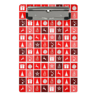 Modern Red Christmas Grid Pattern Minimalist Mini Clipboard
