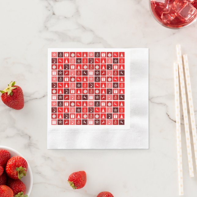 Modern Red Christmas Grid Pattern Minimalist  Napkin (Insitu)