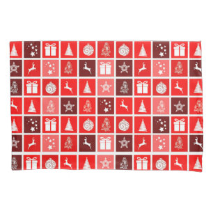 Modern Red Christmas Grid Pattern Minimalist  Pillowcase
