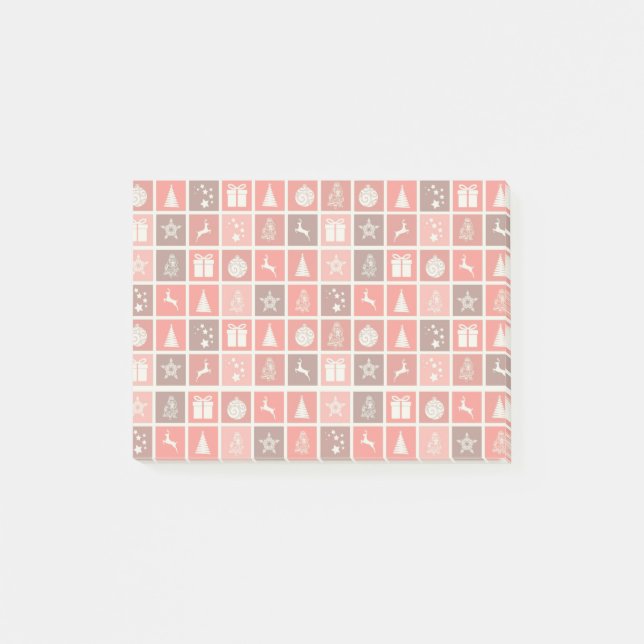 Modern Red Christmas Grid Pattern Minimalist  Post-it Notes (Front)